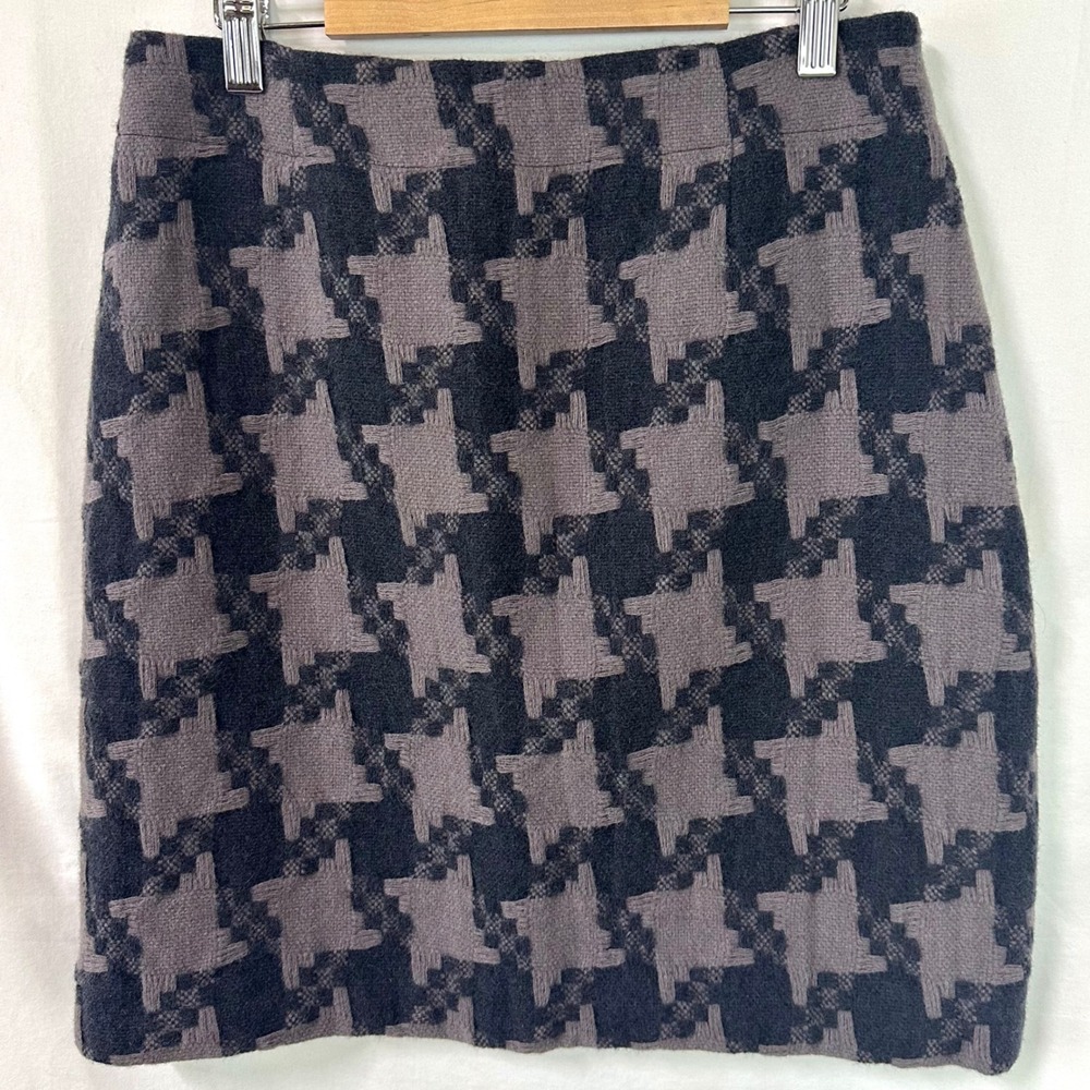BODEN Wool Gray Houndstooth Jaqcard Pencil Skirt US 6R Tweed Lined Preppy Career